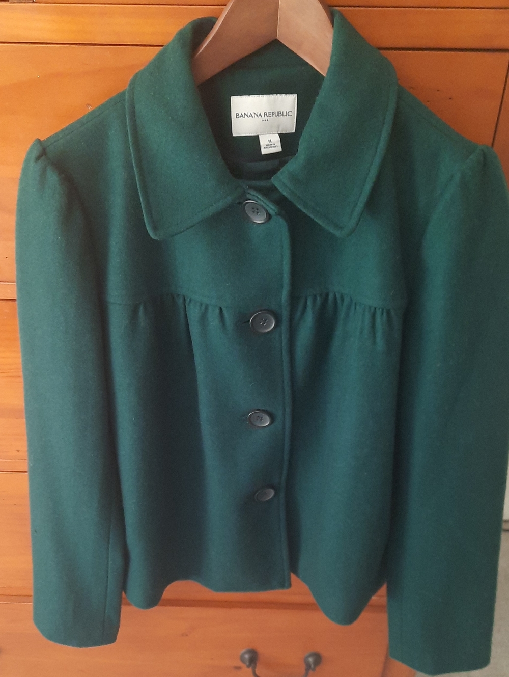 Banana Republic Dark Green Wool Pea Coat with Rounded Collar